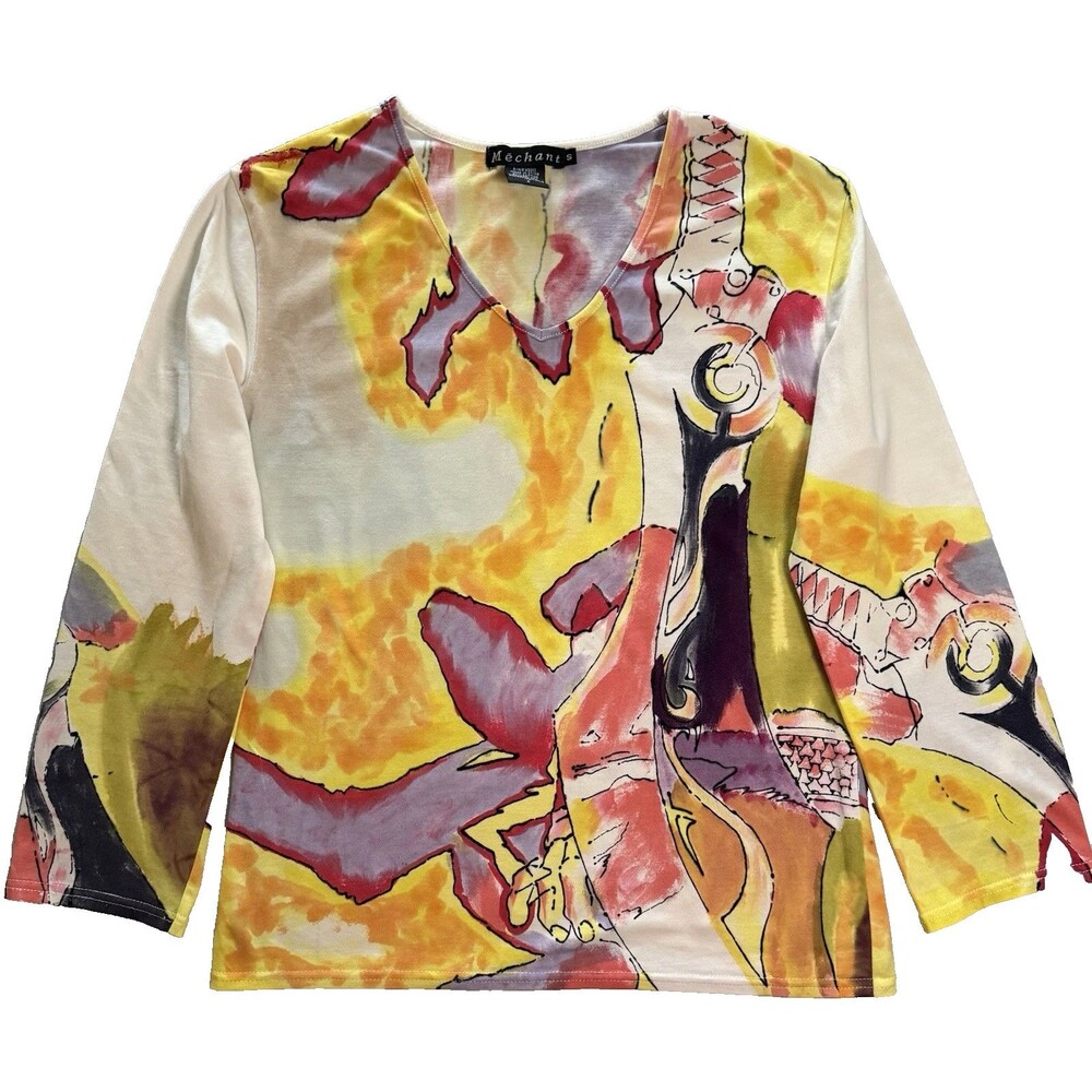 Mechant Jersey Knit Top Sz S Watercolor Impressionist Artsy Boho